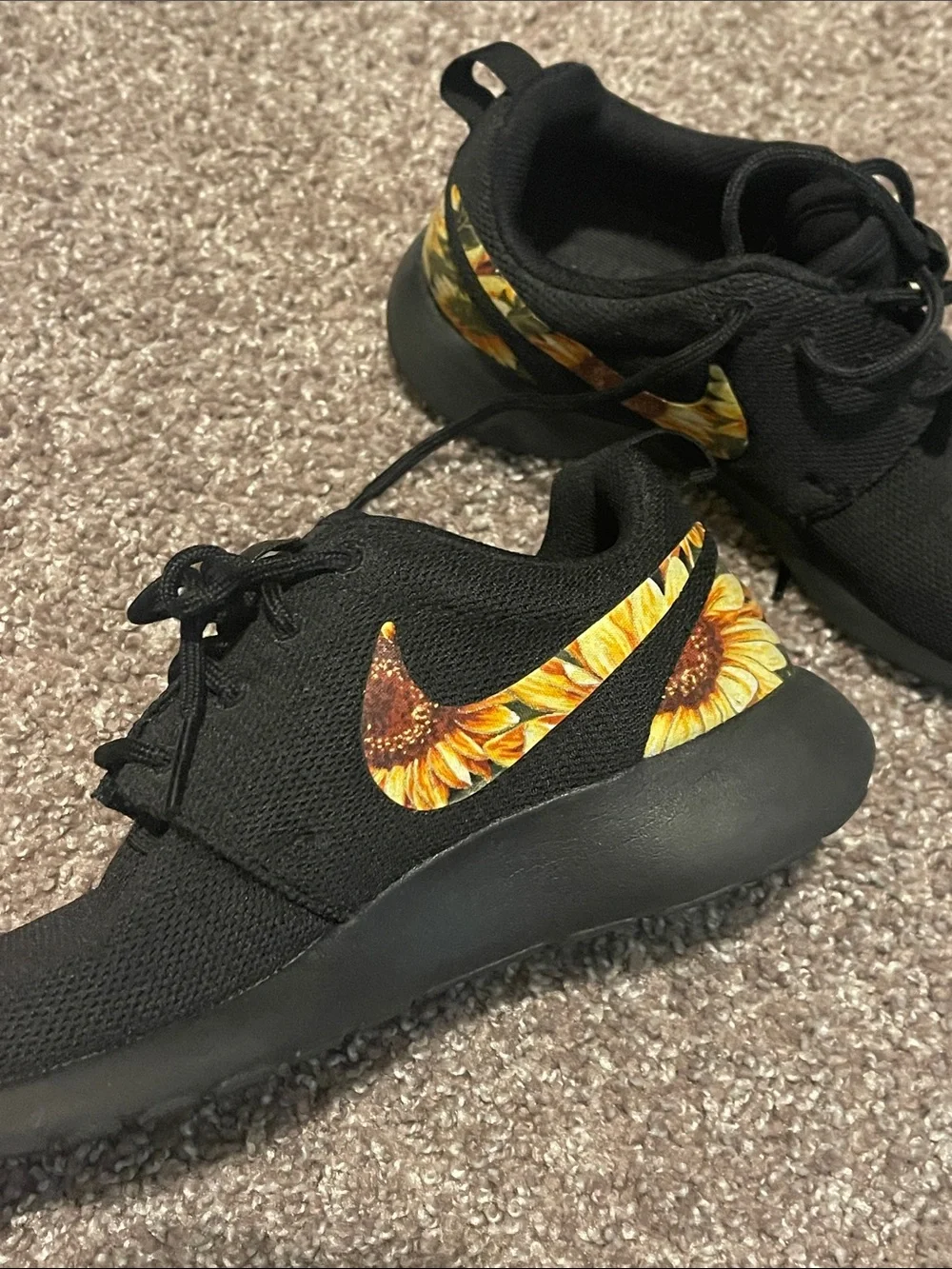 Nike Black Sneakers with Sunflower Swoosh
